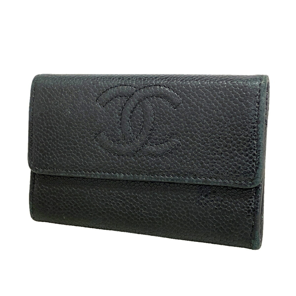 Chanel business card holder/card case, caviar leather, black, women's.